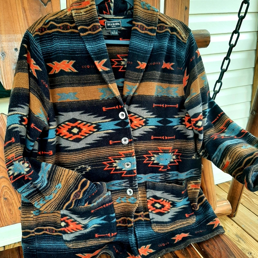 Women's Bit & Bridle Aztec Tribal  Navajo Cardigan 1X